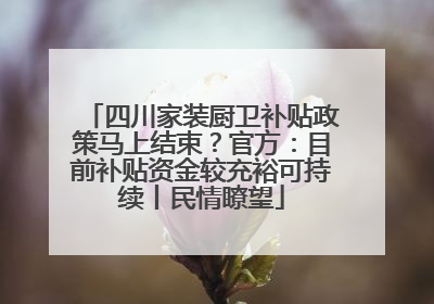 四川家装厨卫补贴政策马上结束？官方：目前补贴资金较充裕可持续丨民情瞭望